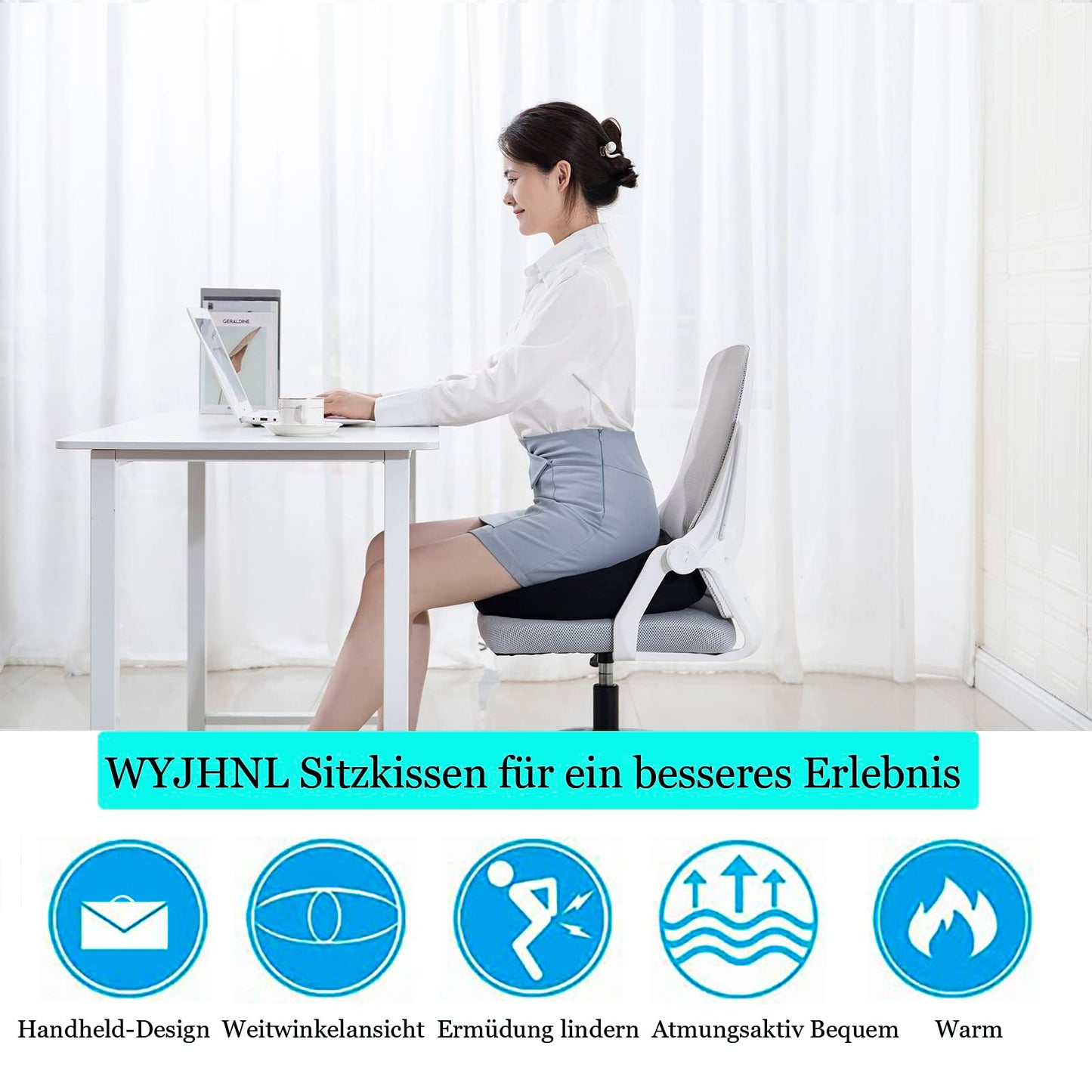 WYJHNL Ergonomic/Orthopedic Seat Cushion for Office Chair/Car, Seat Pad/Seat Pads/Seat Heightening Car Adult Seat Heightening for Bottom, back pain, Floor, Chair 40x40cm Black