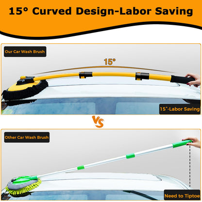 WillingHeart 15° Curve Car Wash Brush with Telescopic Handle RV Car Truck Auto Wash Brush Telescopic 43" Aluminum Microfiber Car Wash Mop Scratch-Free Cleaning Tool Wash Set Detailing Brush