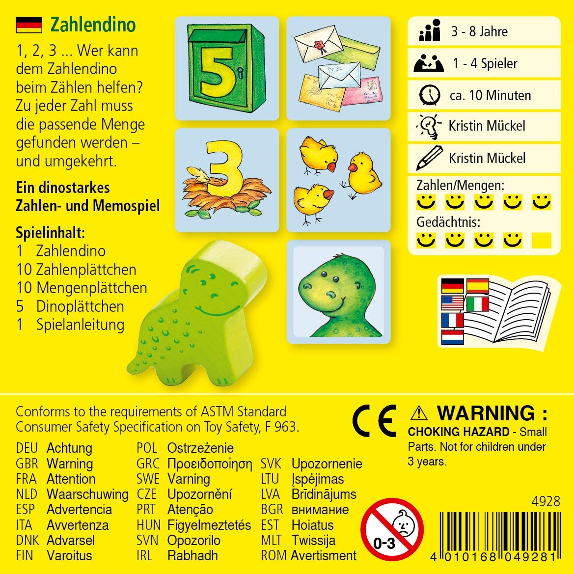 HABA 304508 Touchy Feely, sensory game for children aged 3 and up, wooden pieces playfully develop fine motor skills & 4928 - Number Dino, dinosaur-themed numbers and memory game for 1-4 children aged 3-8.