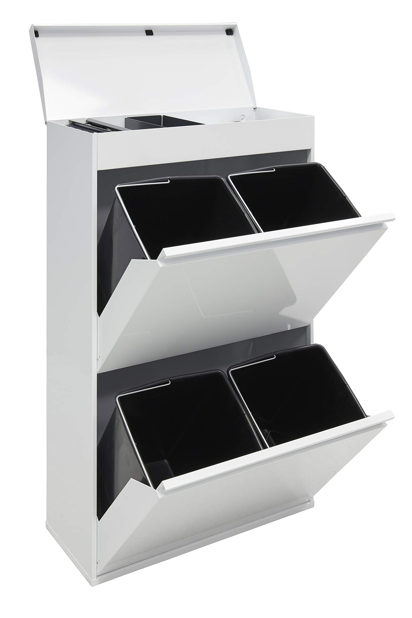 ARREGUI Top CR621-B steel recycling system with storage box and lid | 4 compartments kitchen trash can | 4x17 L (68 L) | Removable inner buckets with handle | white