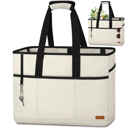 Lubardy Beach Bag XXL Family Large Beach Bag Women Beach Bag XXL Shopper Women Large with Zipper Waterproof 40L Multiple Pockets for Beach Travel Swimming Gym 40L Beige