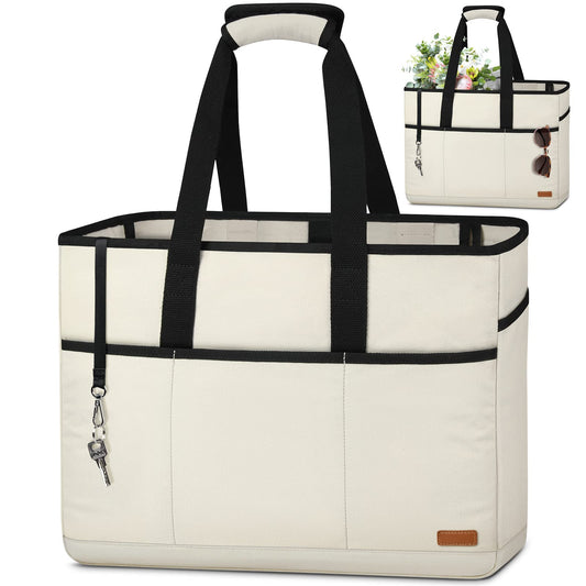 Lubardy Beach Bag XXL Family Large Beach Bag Women Beach Bag XXL Shopper Women Large with Zipper Waterproof 40L Multiple Pockets for Beach Travel Swimming Gym 40L Beige