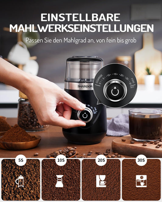 SHARDOR Coffee Grinder with 2 Stainless Steel Cups Spice Grinder, Automatic Timer, Quiet Grinding, Can Be Used to Grind Coffee Beans, Spices, Grains, Sugar, Nuts, 2 * 80 g.