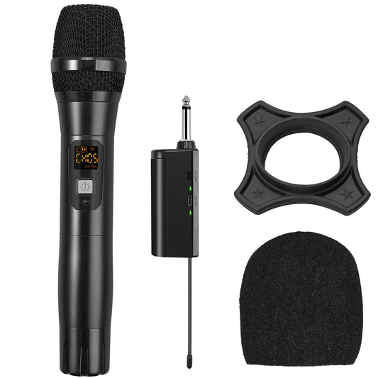 LiNKFOR Wireless Microphone UHF Wireless Dual Handheld Dynamic Mic System with rechargeable receiver, for karaoke machines, DJ, vocals, church, weddings, speakers, amplifiers, PA systems.