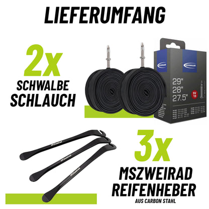 2X Schwalbe SV 19 bike tube 27.5 28 29 inch SV 40mm (40/62-584/635) + 3 MSZweirad tire levers