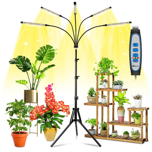 Wolezek LED Full Spectrum Plant Lamp, 5 Head 100 LEDs Plant Light with Stand, Growth Lamp for Plants with 6/12/16H Timer, 3 Color Modes and 5 Dimmable Levels, Grow Light, Indoor Plants