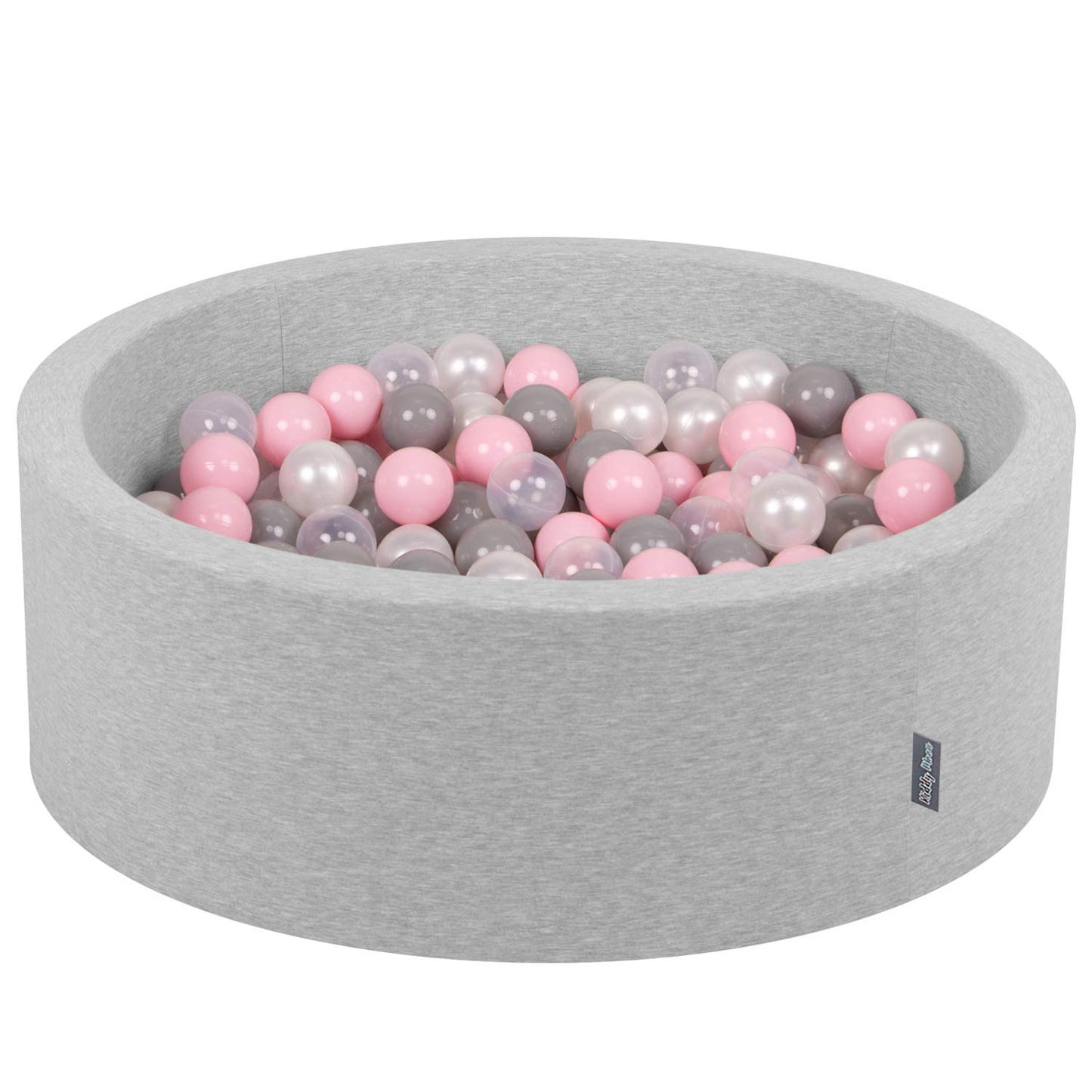KiddyMoon ball pit 90X30cm/300 balls ∅ 7cm ball pool with colorful balls for girls babies children round, light grey:pearl/grey/transparent/pink