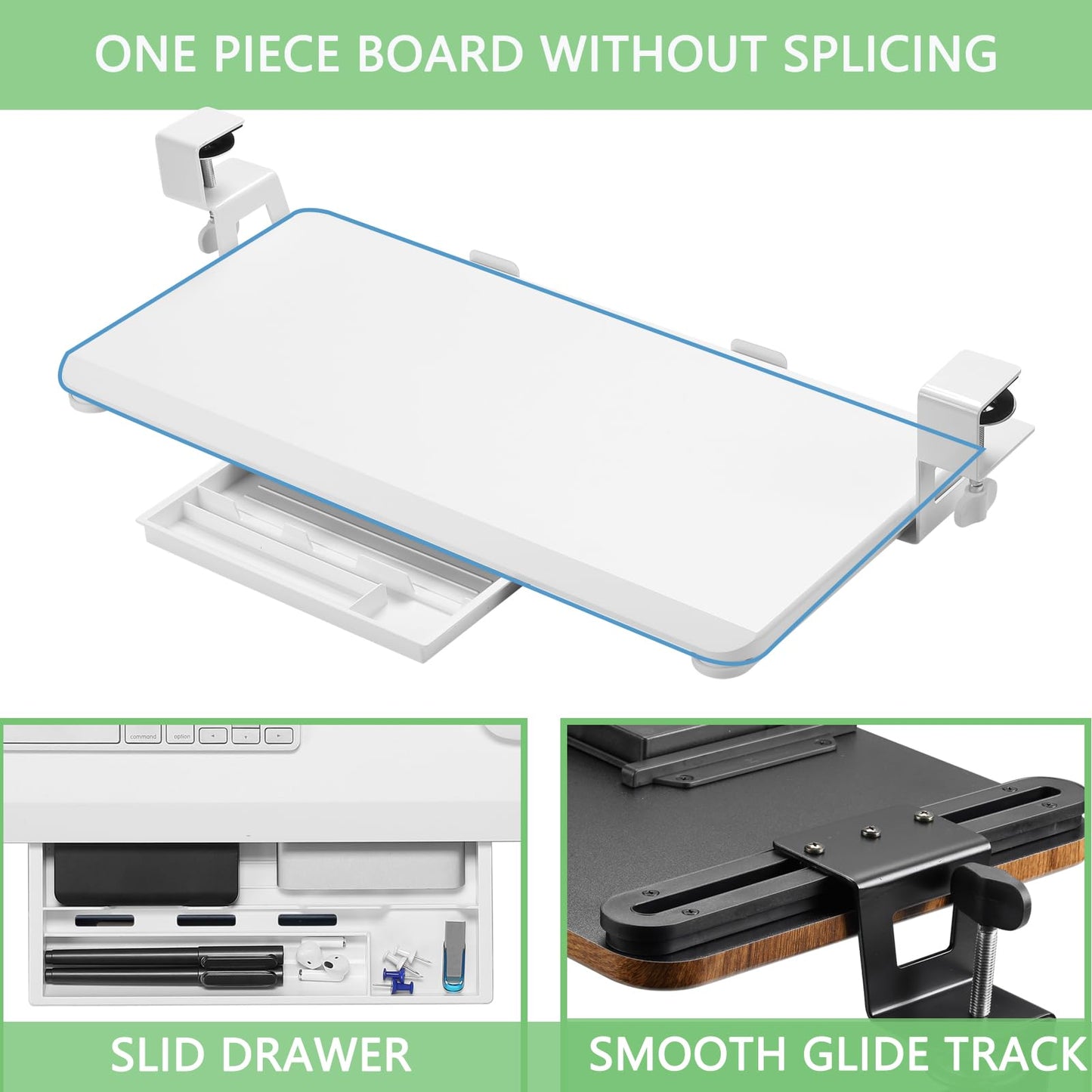 ETHU Keyboard Tray, Keyboard Drawer 65x30 cm with C-Clamp Mount, Under Desk Retractable, Ergonomic Keyboard Slide-Out for Home & Office, Easy to Install (White)