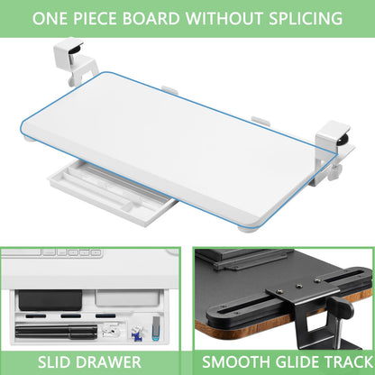 ETHU Keyboard Tray, Keyboard Drawer 65x30 cm with C-Clamp Mount, Under Desk Retractable, Ergonomic Keyboard Slide-Out for Home & Office, Easy to Install (White)