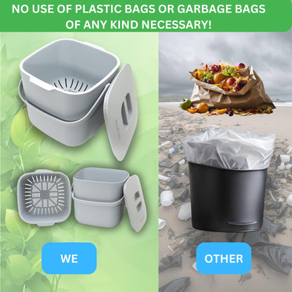YourCasa kitchen compost bin - 4L - for everyday organic waste - dishwasher safe - odor-proof - sieve - small bio bin with lid organic waste container bio bin (4L Gray)