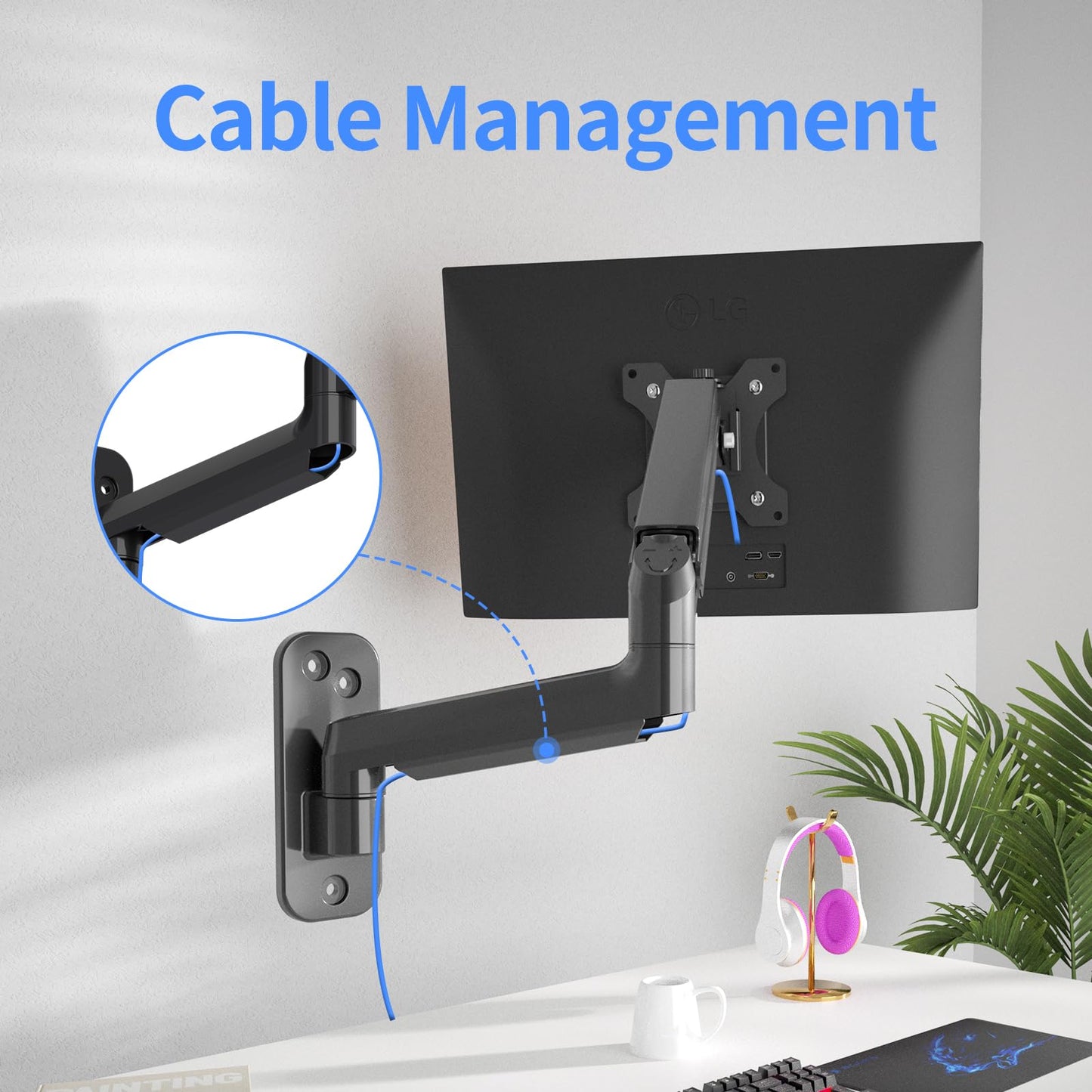 suptek monitor wall mount for 13-32 inch LED/LCD/TV screen up to 9 kg, with fully adjustable gas spring, height adjustable, tilt, swivel, and rotate, VESA 75/100.