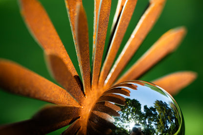 Bornhöft garden stake flower metal garden decor rust rusted bed stake 110cm deco rust figure for the garden with stainless steel ball (flower point stainless steel)