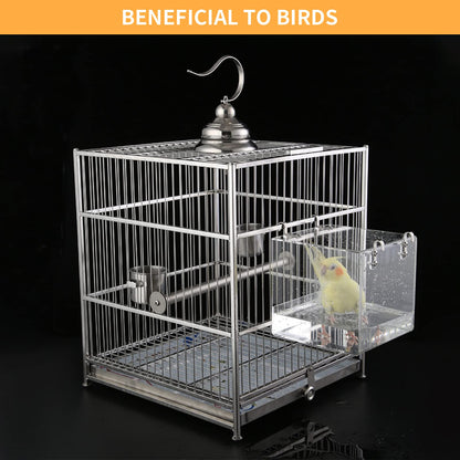 Aceshop Bird Bath Hanging Bird Bath Transparent Acrylic Bird Bath House Bath Box Bird Cage Accessory with Hooks for Small Birds Finch Budgie Canary Parrot-12.8 * 11.3 * 13 cm