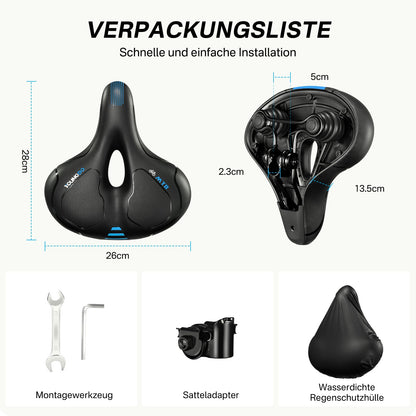 YOUNGDO bicycle saddle, gel bike seat, soft, comfortable, breathable, shock-absorbing, Ergonomic bike saddle with waterproof cover.