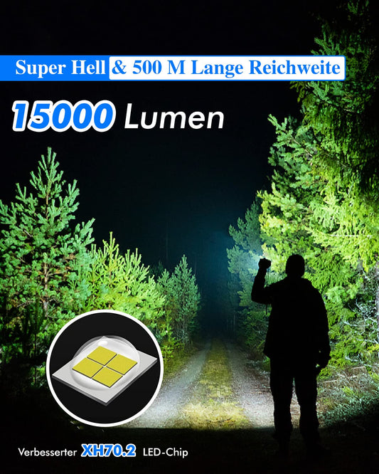 LED flashlight 15000 lumens, battery operated USB rechargeable, XHP70.2 LED flashlight extremely bright, tactical with holster, waterproof 5 light modes flashlights