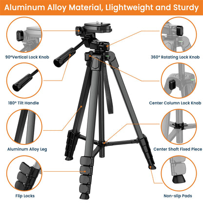 Mobile Tripod, Upgrade 172cm/67inch Camera Tripod for Smartphone iPad with Phone Holder and Remote Control, Lightweight Tripod Stand for iPhone/Samsung/Huawei/Ringlight
