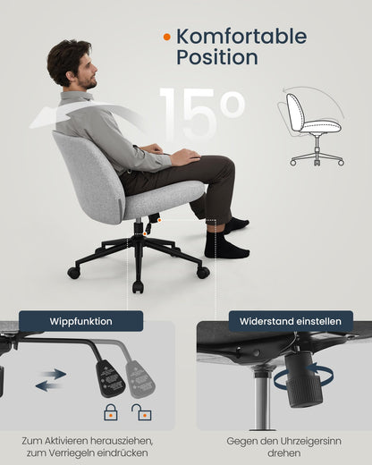 SONGMICS HOME Sewing Chair, Vanity Chair, Swivel Chair without Armrests, Office Chair, wide seat, modern design, with base, adjustable height, rocking function, Dove Gray OBG047G01