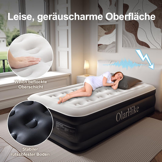 OlarHike air bed for 1 person, self-inflating air mattress with integrated pump, self-inflatable guest bed, guest mattress, inflatable mattress for camping or home use - 198 x 102 x 46 cm