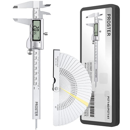 Proster Digital Caliper 6 Inch / 150mm + 32 Feeler Gauge Digital Vernier Caliper Electronic Measuring Tool Inch/Fractions/Metric Caliper for Length Width Depth Inner/Outer Diameter