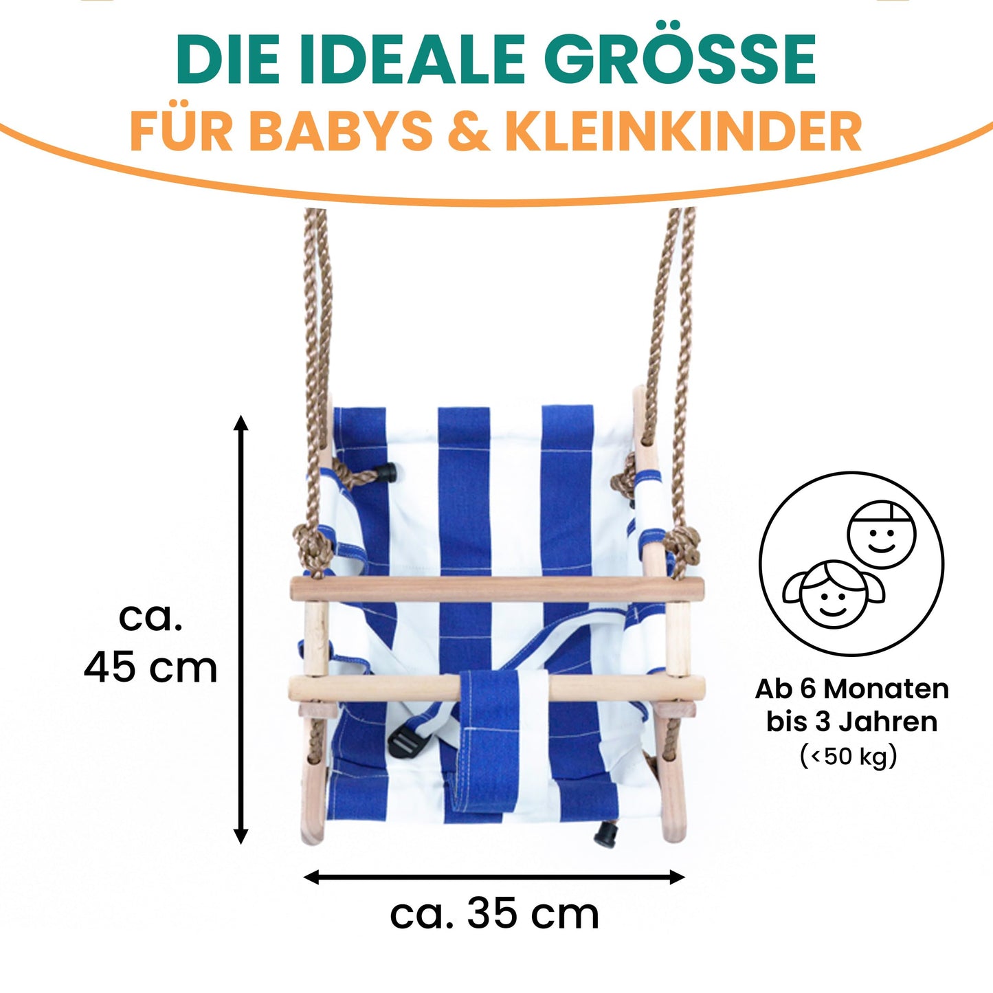 Garden Pirate baby swing made of wood and fabric blue/white 45x30x35 cm for baby toddlers swing seat wooden swing adjustable height weatherproof