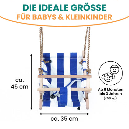 Garden Pirate baby swing made of wood and fabric blue/white 45x30x35 cm for baby toddlers swing seat wooden swing adjustable height weatherproof