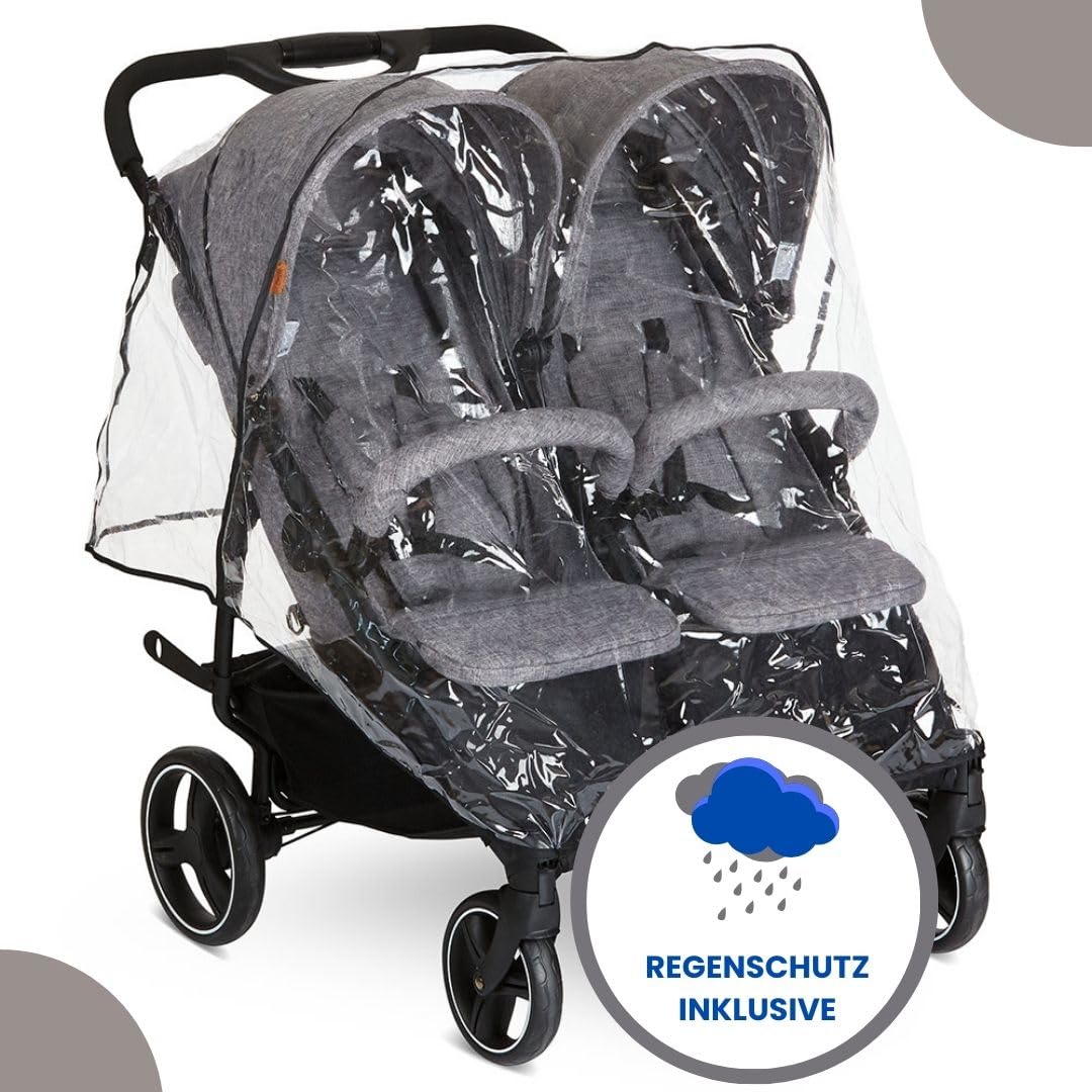 ABC Design Twin Buggy Twin Circle - lightweight and maneuverable stroller for twins with reclining function, small folding sibling stroller - Woven Graphite