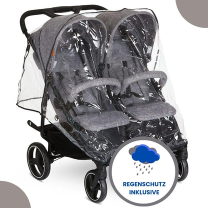 ABC Design Twin Buggy Twin Circle - lightweight and maneuverable stroller for twins with reclining function, small folding sibling stroller - Woven Graphite