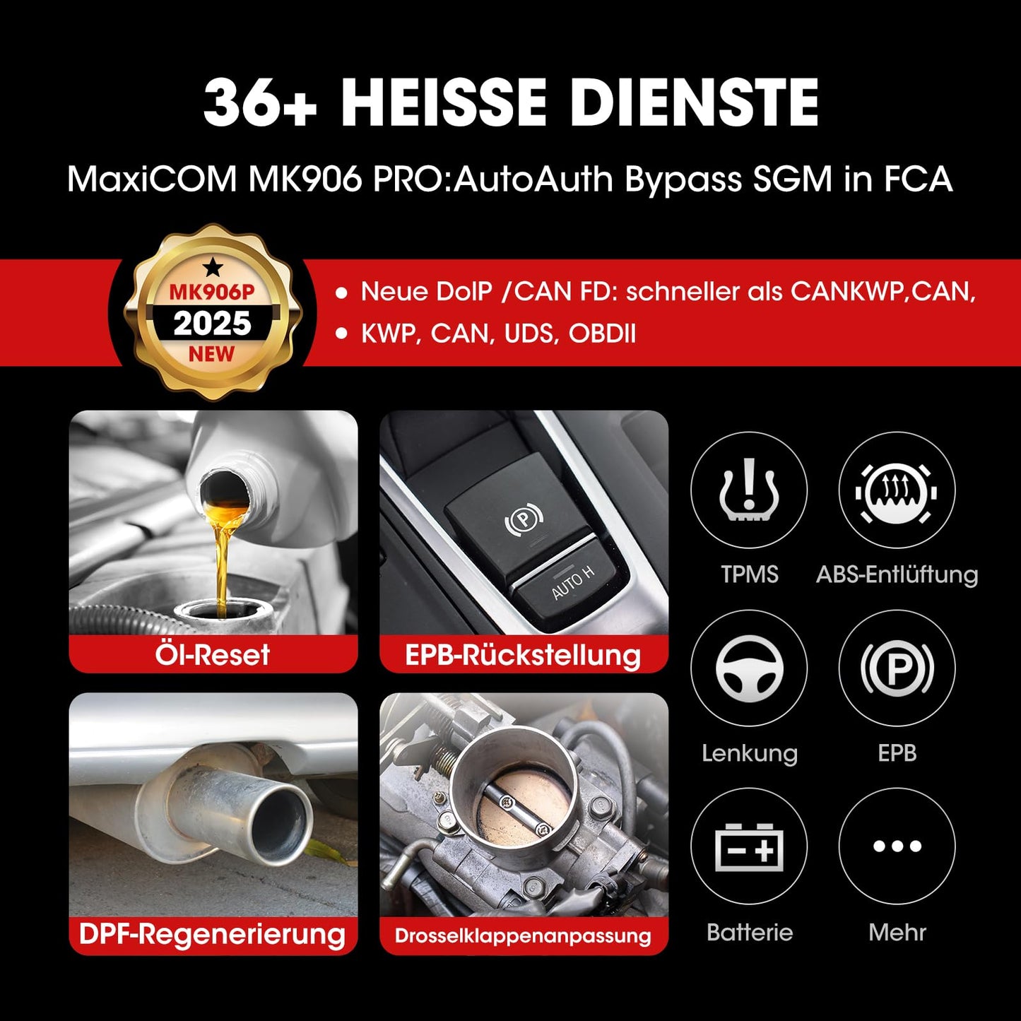Autel Car Diagnostic Tool MaxiCOM MK906Pro OBD2 Scanner, upgraded from MK908/MS906BT, same as MS906 Pro, ECU coding, bi-directional control, 36+ services, 10 high-end functions, all systems.