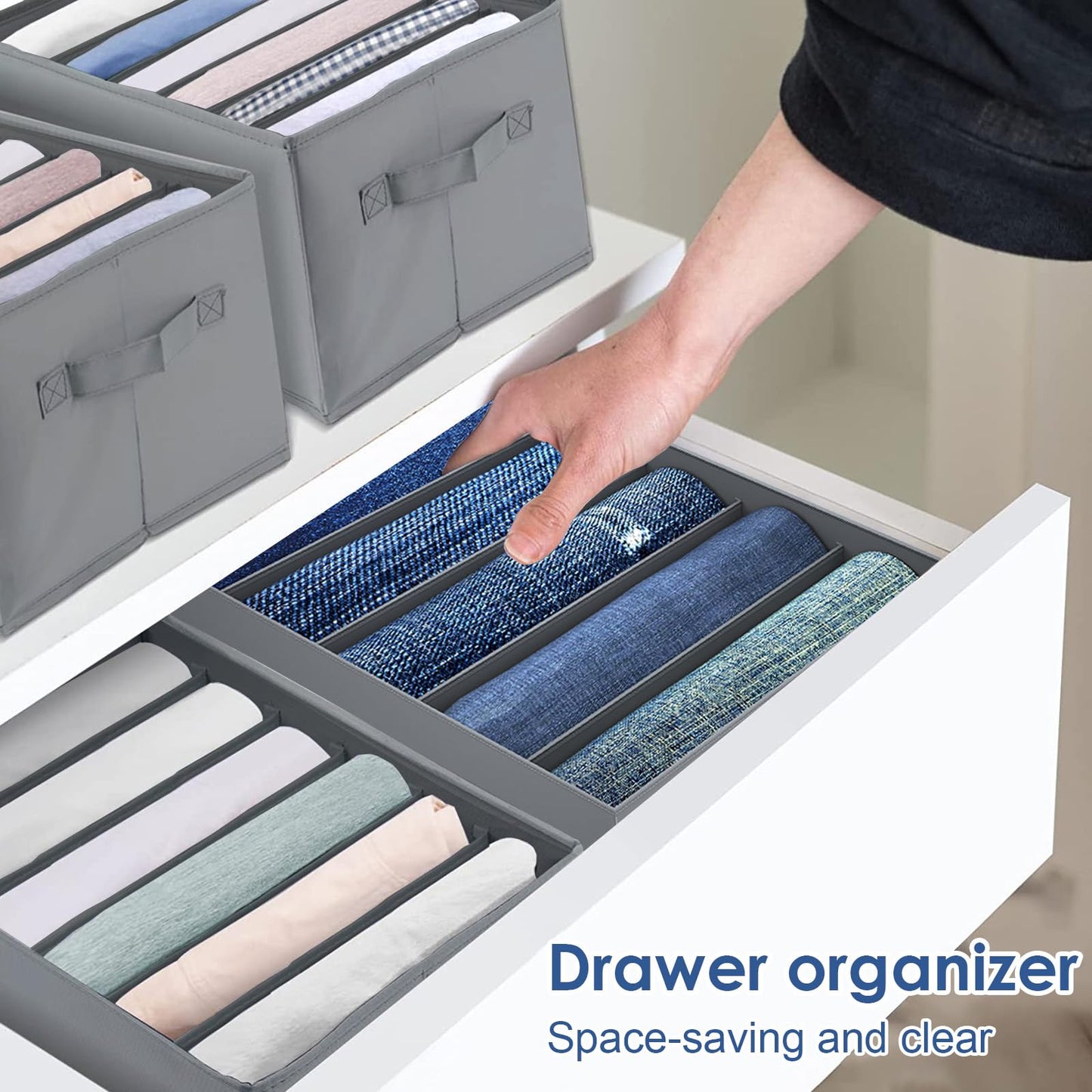 kiximay Closet Organizer 3 Pieces - Foldable & Space-Saving Closet Organization System for Storing Clothes, T-shirts, Pants, Underwear