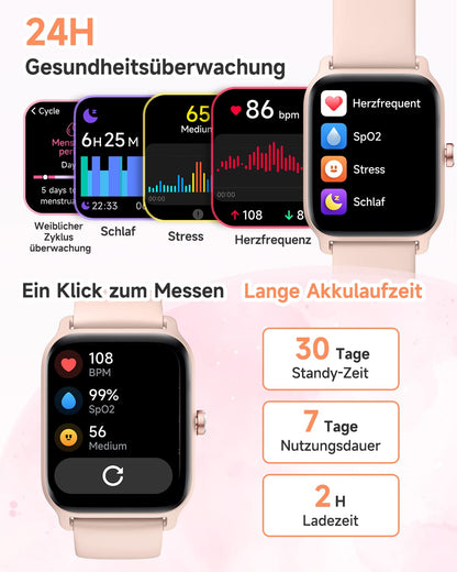 Gydom Smartwatch for Women with Phone Function Alexa Built-in, 1.8" Women's Fitness Watch with 100+ Sports Modes, Heart Rate Monitor SpO2 Sleep Monitor, IP68 Waterproof, Pedometer Watch Sports Watch for Android/iOS