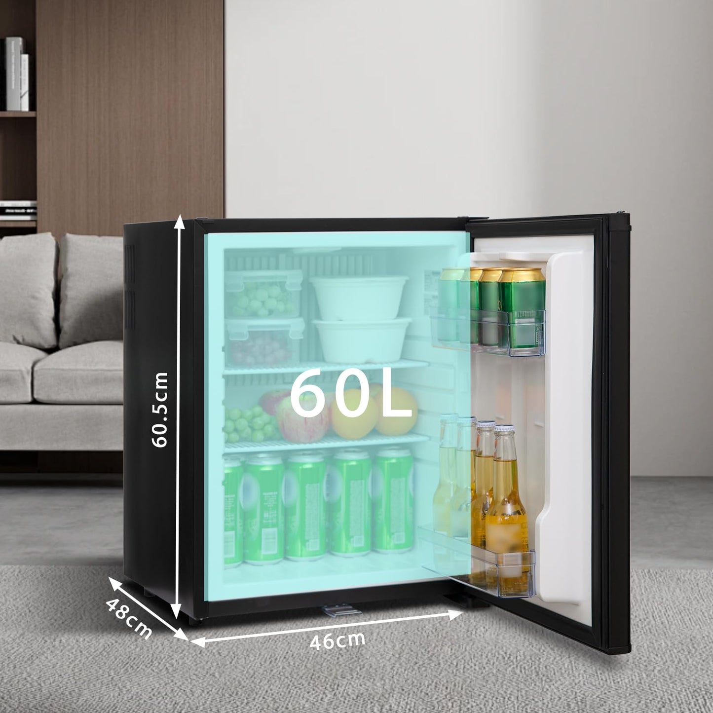 Smad Camping Fridge 12v 230v, 51L, Quiet RV Fridge, Absorber Fridge 12v for Room, Hotel, Bedroom, Camping, Travel, 12v 230v Fridge with Lock, Reversible Door, Black