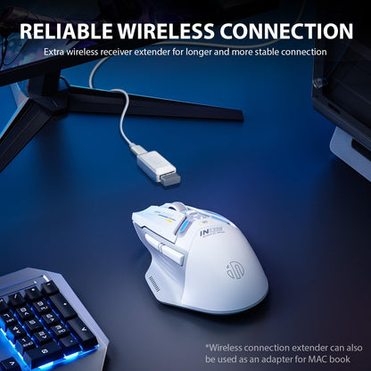 Inphic IN9 Gaming Mouse wireless, real Tri-Mode 2.4G Wireless/Type-C Wired/Bluetooth Mouse, 10k DPI, fully programmable, RGB lighting, Hyperspeed rechargeable wireless mouse for laptop PC.