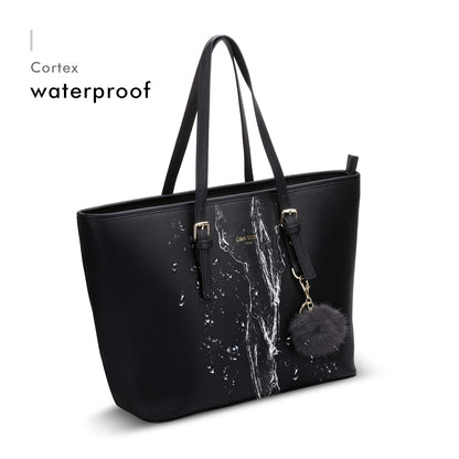 LI&HI Women's Handbag Elegant Shopper for School Black with Pom Pom 34 x 29 x 15.5 cm
