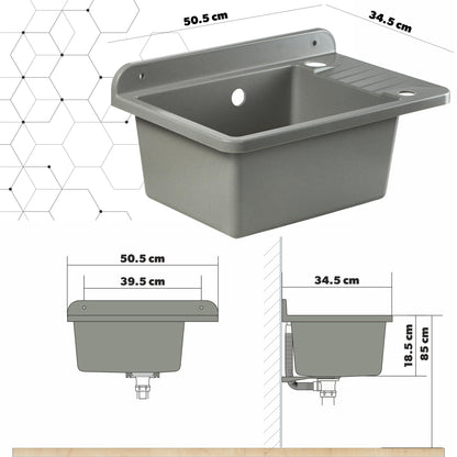 GOSPO Polypropylene sink, 50.5 x 34 x 26.5 cm, with faucet, siphon, soap dispenser, household utility sink (Grey)