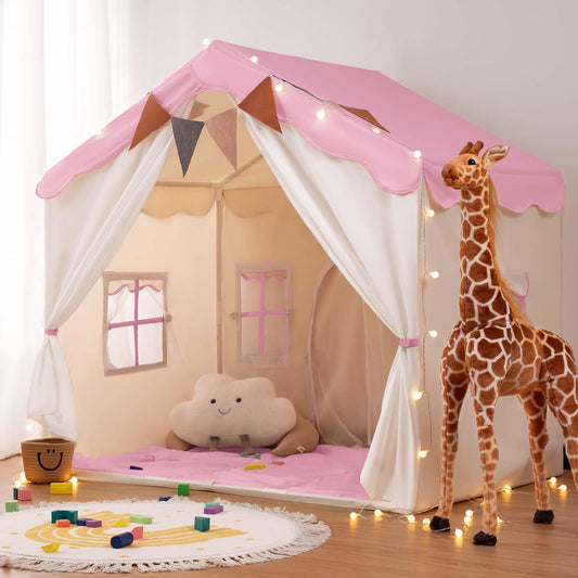 Besrey 2 IN 1 Kids Tent, Children's Playhouse Indoor with Mat and Lights, Kids Bed Tent, Play Tent for Indoors, Princess Tent, Children's Playhouse, Cozy Corner Kids Room Decor from 3 years pink