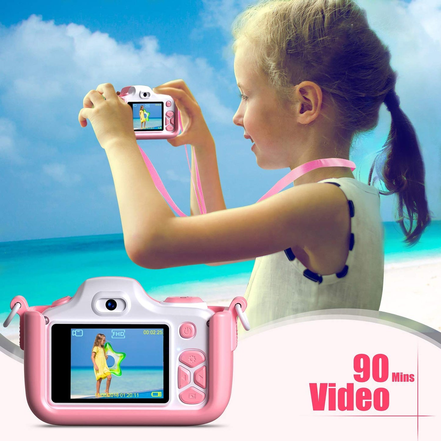 Kriogor Kids Camera, Digital Photo Camera Selfie and Video Camera with 16MP/Dual Lens/2 Inch Screen/1080P HD/32G TF Card/9x Digital Zoom, Birthday Gift for Kids (Pink)