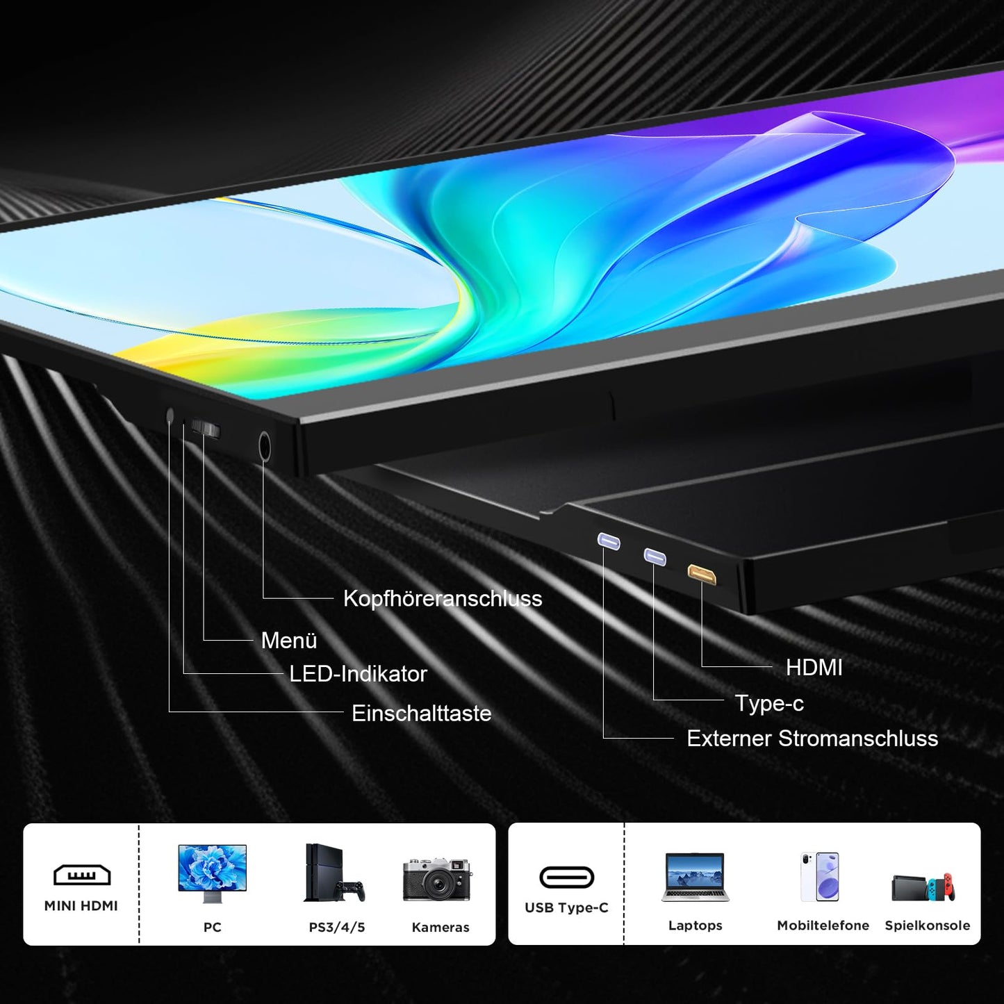 15.6'' Portable Monitor, 1080P FHD Portable Monitor with Protective Cover, Portable Mobile IPS Screen with Speakers, Ultra-Thin Second Screen for Laptop/PC/Mac/Xbox- USB-C & HDMI Connection.