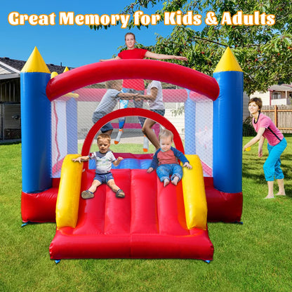 Ballsea PVC Inflatable Bounce House with blower, trampoline, slide, safety net. Made of PVC, suitable for home, outdoor, kindergarten, or commercial use. Size: 365 * 283 * 195cm.