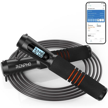 RENPHO Intelligent Jump Rope for Fitness with App Data Analysis, Jump Ropes for Home Gym, Crossfit, Exercise for Men, Women, Kids, Black-001