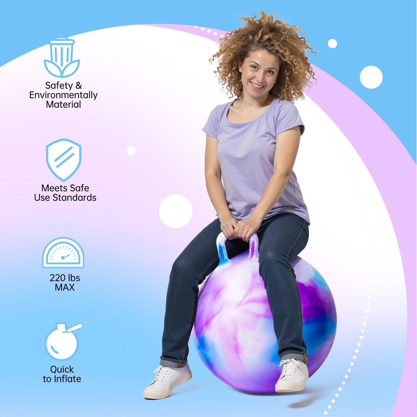 U&C Planet Hopping Ball 70 cm Hopper Balls with Handle Hopper Toy for Teens and Adults aged 16+ years Garden Game Sport Yoga Training, Cloud Purple
