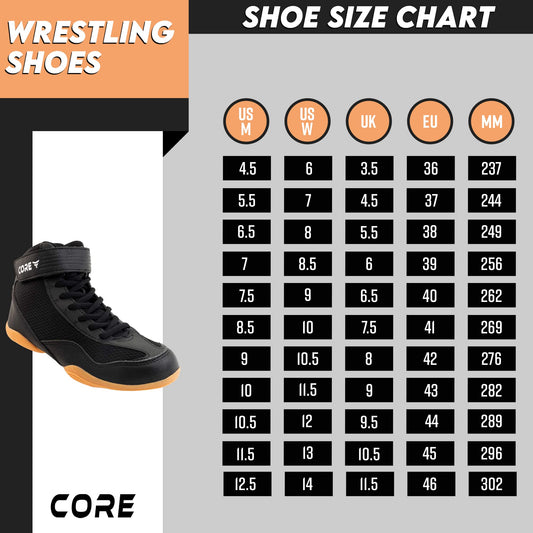CORE wrestling shoes for men, women, and children, Black, size 44 EU.