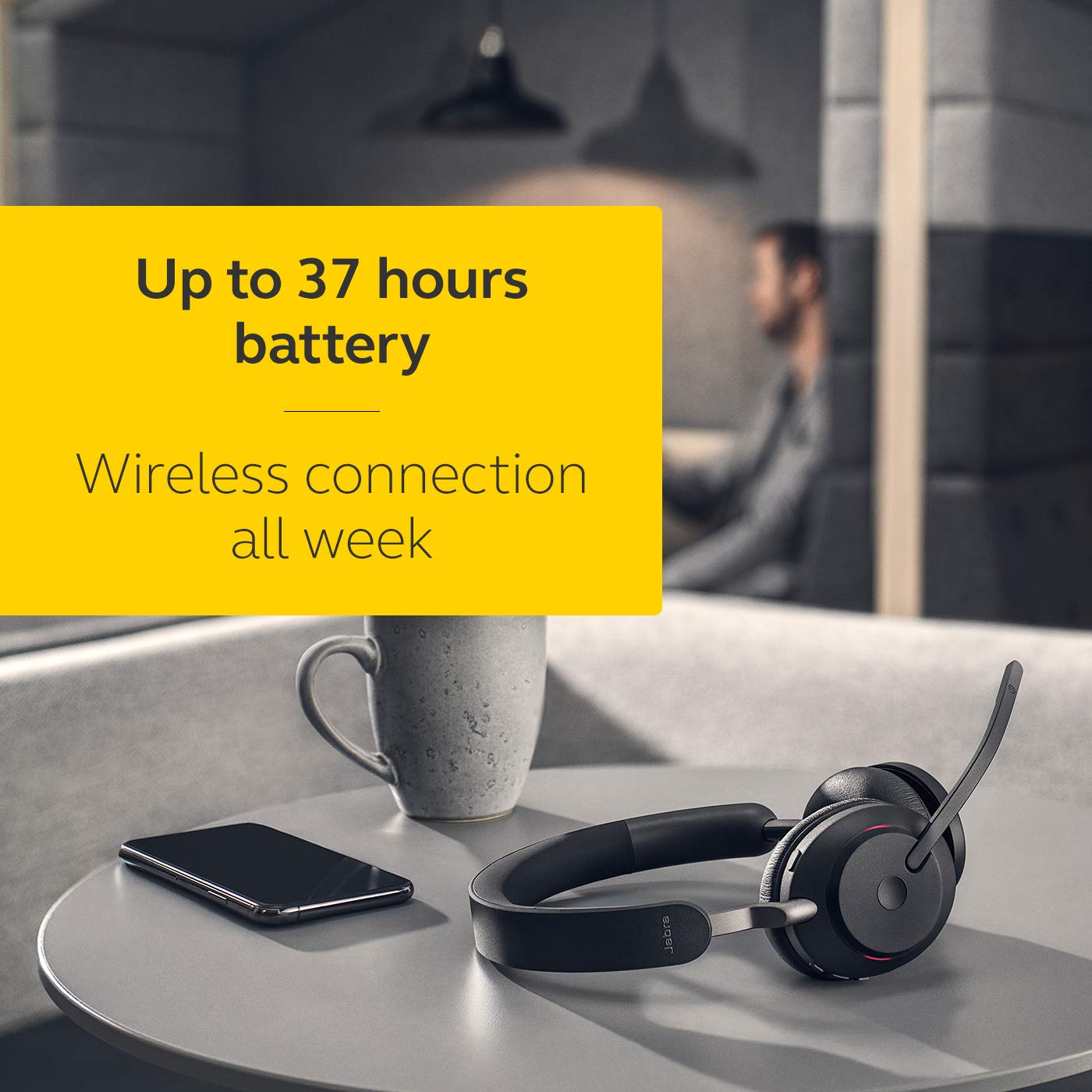 Jabra Evolve2 65 Wireless PC Headset - Noise Cancelling UC Certified Stereo Headphones with Long-Lasting Battery - USB-A Bluetooth Adapter - Black