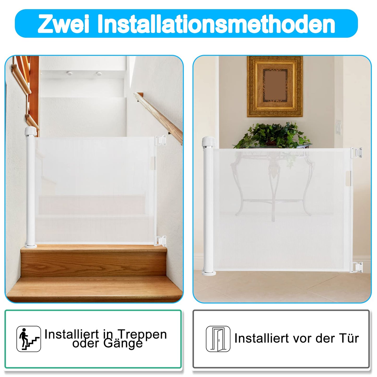 Froadp PVC door guard, retractable baby gate for children and pets, retractable stair safety blind, dog barriers door gate, mobile safety barrier (0-180cm, white)