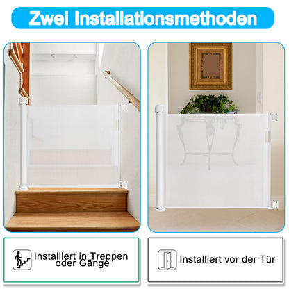 Froadp PVC door guard, retractable baby gate for children and pets, retractable stair safety blind, dog barriers door gate, mobile safety barrier (0-180cm, white)