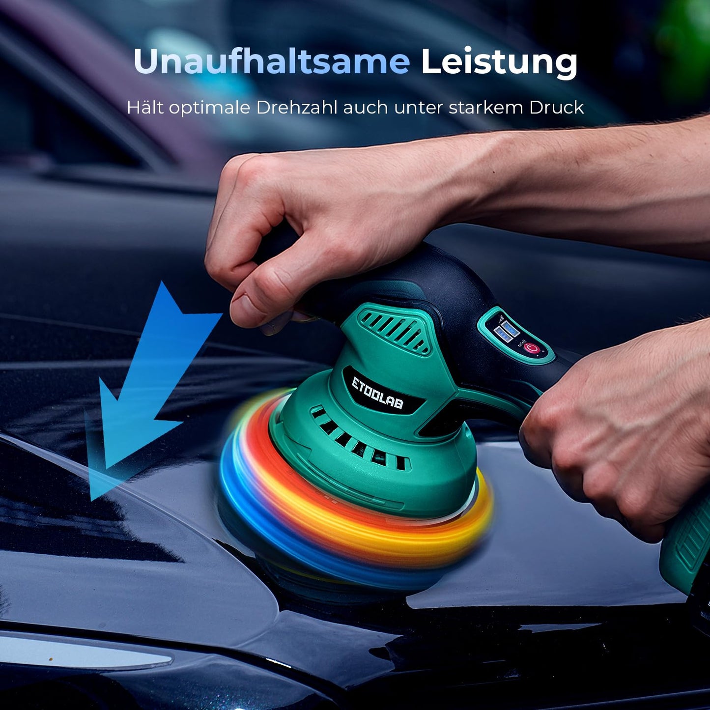 ETOOLAB Car Polisher Battery, Car Polisher Set 22 pcs, Eccentric polishers with 2 * 2.0Ah 21V Battery, 8 variable speeds, for car detailing, Headlight Restoration Set