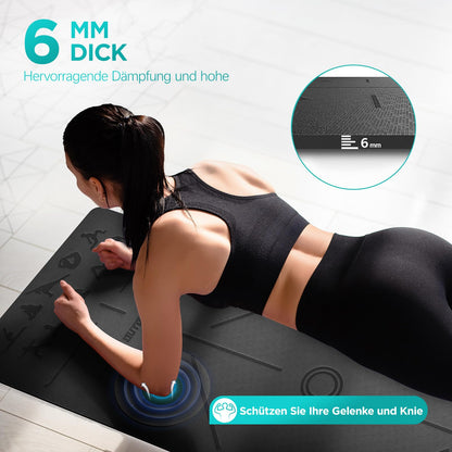 OUTDOUSE Yoga Mat, TPE 6mm Thick Skin-Friendly Non-Slip Exercise Mat for Pilates, Aerobics, Gymnastics, Meditation, Stretching with Carrying Strap. Home Workout Sports Mat 183x61cm.