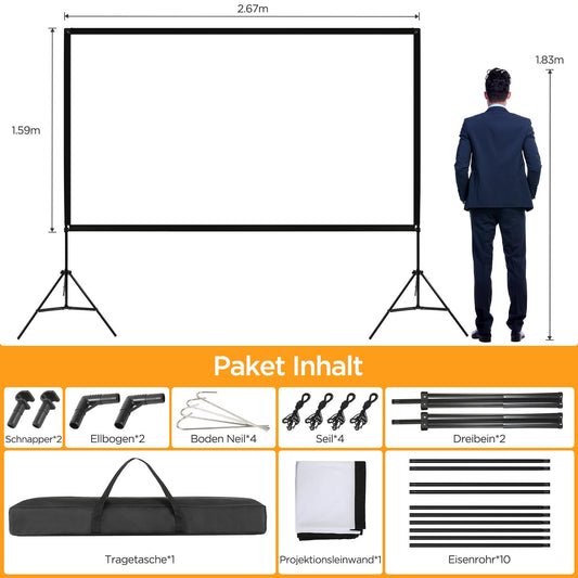 VISULAPEX 120" Projector Screen with Stand HD 4K, 16:9, 160° Viewing Angle Projector Screen with Tripod Quick Folding Portable for Home Theater, Camping, and Office Presentations