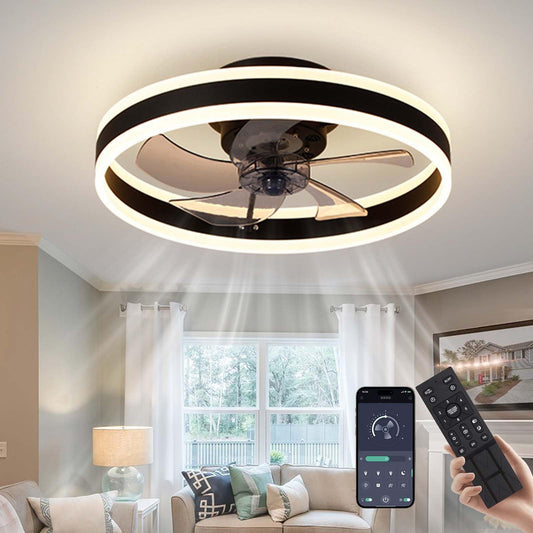 EIDISUNY Ceiling Fan with Light, Modern LED Ceiling Lamp with Fan and Remote Control, 3 Color Temperatures, Quiet Ceiling Fan with Light for Living Room Bedroom (Black-60W)