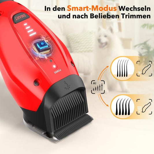 Dog grooming clipper - Intelligent quiet clipper, three modes hair trimmer for dog and cat with long battery life, rechargeable cordless pet hair trimmer with patented clipping head.