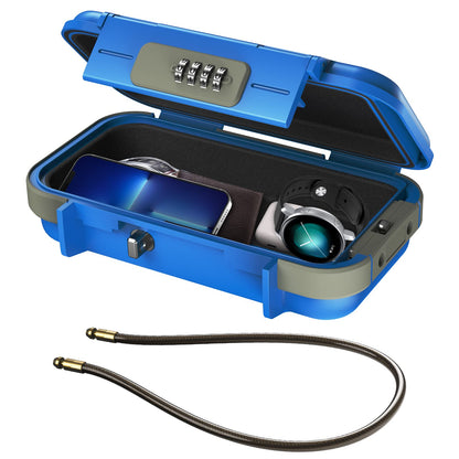 ORIA Portable Safe with Combination Lock, Key Safe Security Box Outdoor Safety Vault, with Removable Wire Rope, Waterproof Key Safe with Combination, for Travel, Beach, Camping - Blue